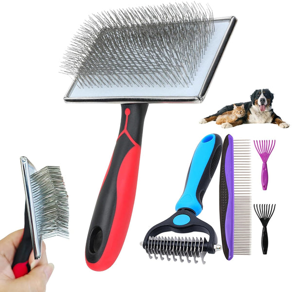 Extra Long Pin Slicker Brush for Dogs, Large Size, 5-in-1 Dog Grooming Brush for Removing Loose Fur and Tangles,