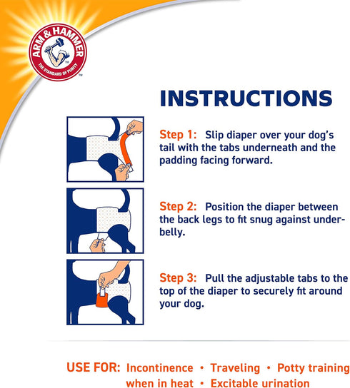 Arm & Hammer for Pets Female Dog Diapers, Size Small, Ultra-Absorbent, Adjustable, Leak-Proof (Pack of 6)