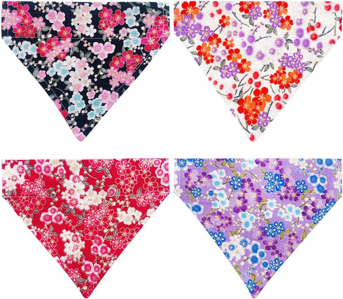 PET SHOW 4Pcs Small Dog Bandanas Slide on Collar Set, Washable Cherry Blossoms Accessories for Small Medium Dogs
