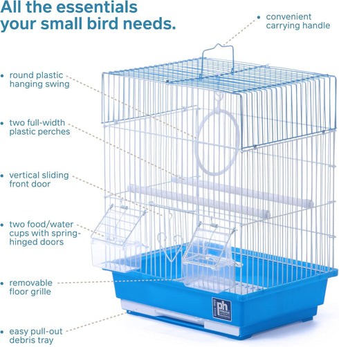 Prevue Pet Products Flat Top Economy Cage, Blue Plastic Base, for Parakeet and Small Birds