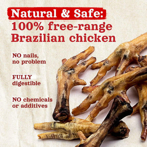Natural Farm Nail-Free Chicken Feet Dog Treats, 20 Pack, 100% Free-Range, High Protein, Joint Support