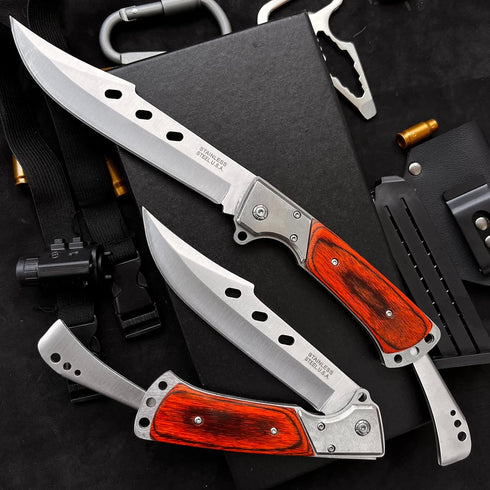 MADSABRE Tactical Folding Knife with Sheath, 12.7-in Long Blade, Rosewood Handle, Outdoor Pocket EDC Hunting Tool