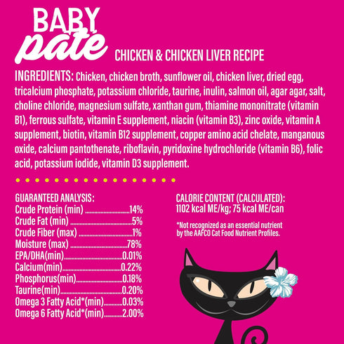 Tiki Cat Baby Pate Wet Cat Food, Chicken & Chicken Liver, 2.4 oz. Cans, Pack of 12