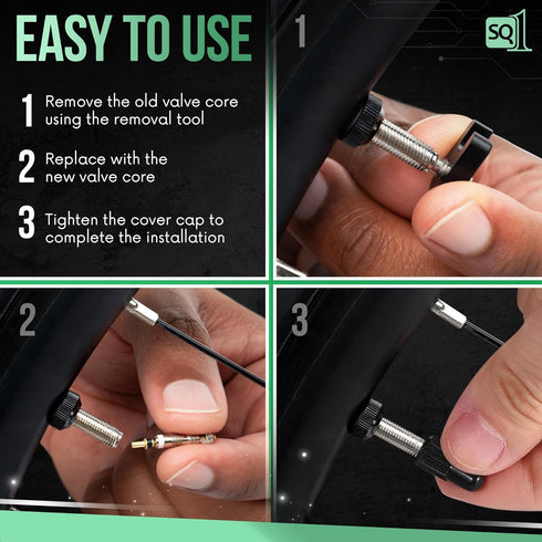 Square1 Presta Valve Core Kit, 10 Universally Compatible Presta Valve Cores, 1 Removal Tool & 10 Caps for Tubeless Bike