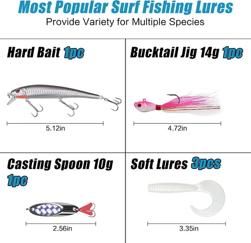 Surf Fishing Tackle Kit, 173pcs Ocean Saltwater Fishing Gear, Lures, Rigs, Weights, Hooks, Accessories