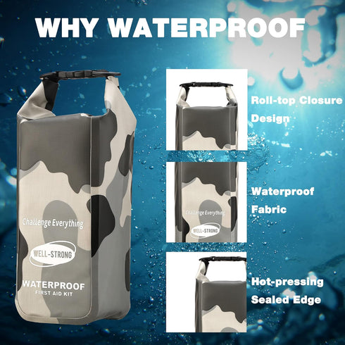 Waterproof Emergency Kit for Boat, Fishing, Kayaking, Swimming, Camping, Rafting, Beach - Camouflage Grey