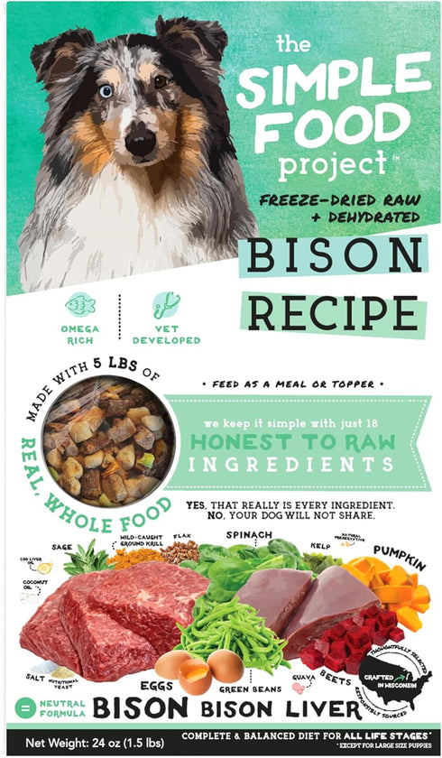 Simple Food Project Bison Recipe, Freeze Dried Raw Food for Dogs, 24 oz