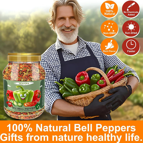 21oz Dried Bell Peppers Mix, Natural Dehydrated Red & Green Bell Pepper Flakes, Perfect Toppings for Ramen, Vegetables
