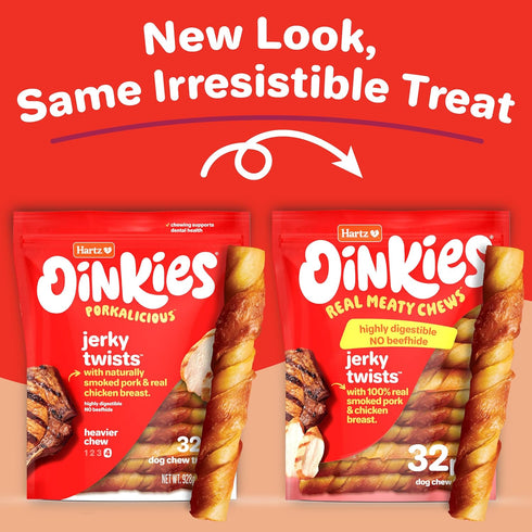8 Count Hartz Oinkies Jerky Twists with Naturally Smoked Pork & Real Chicken Breast Dog Treats, Highly Digestible Long