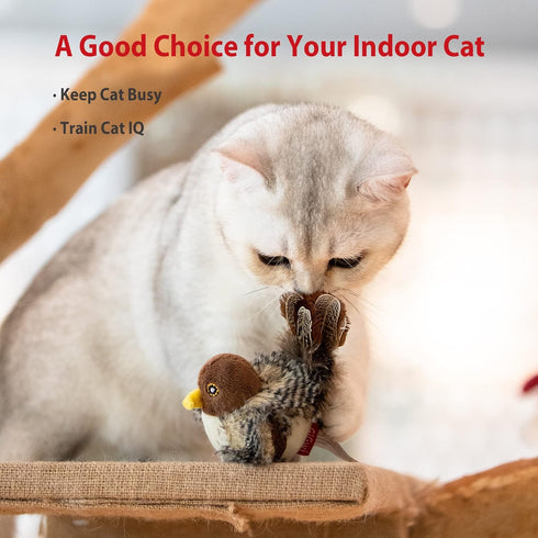 Gigwi Interactive Toy Set for Indoor Cats - 3PCS Plush Pack with Squeaky Feather, Mouse Hunt, Chase Bird, and Chirping