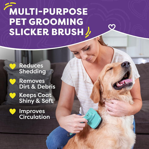 Hertzko Dog & Cat Brush, Dog Brush for Shedding, Cat & Dog Grooming, Self Cleaning Slicker Brush for Pets, Grooming Brushes for Long Short Haired Dogs Cats, Deshedding Brush, Rake, Comb - Aqua