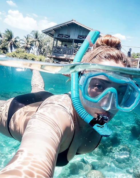 Snorkeling Gear for Adults, Dry-Top Snorkel Set with 180° Panoramic Diving Mask for Swimming