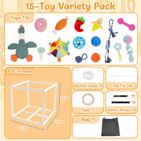 15 23.2" Puppy Play Gym with Puppy Toys, Indoor Jungle Gym with Puppy chewingToys for Teething & Mental Stimulation