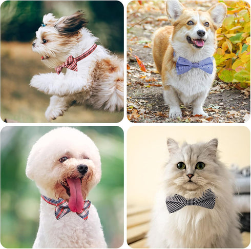 Segarty 10 PCS Puppy Bow Ties, Dog Bowtie Collar Bulk for Holiday Cat Grooming, Cute Plaid Pattern
