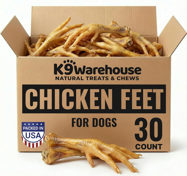 K9warehouse Chicken Feet for Dogs - 30 Count, Dehydrated Chicken Dog Treats,