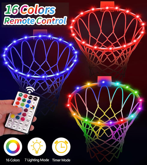 16 7 LED Basketball Hoop Light, Waterproof Super Bright Basketball Rim Lights,Remote Control Colors and Lighting