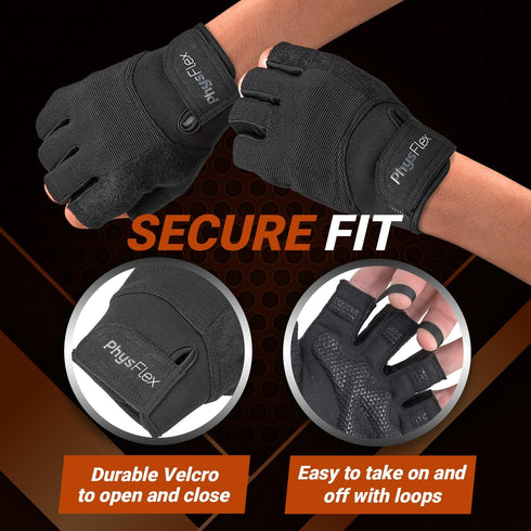 PhysFlex Workout Gloves for Men & Women - Weight Lifting & Gym Gloves with Enhanced Grip, Wrist Support & Palm