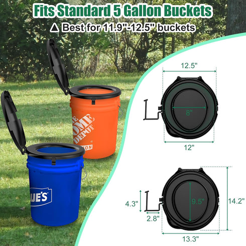 5 Portable Toilet Seat for Gal Buckets, Camping Toilet with Lid for Adults, Snap-on Toilet Seat for Outdoor, Camping