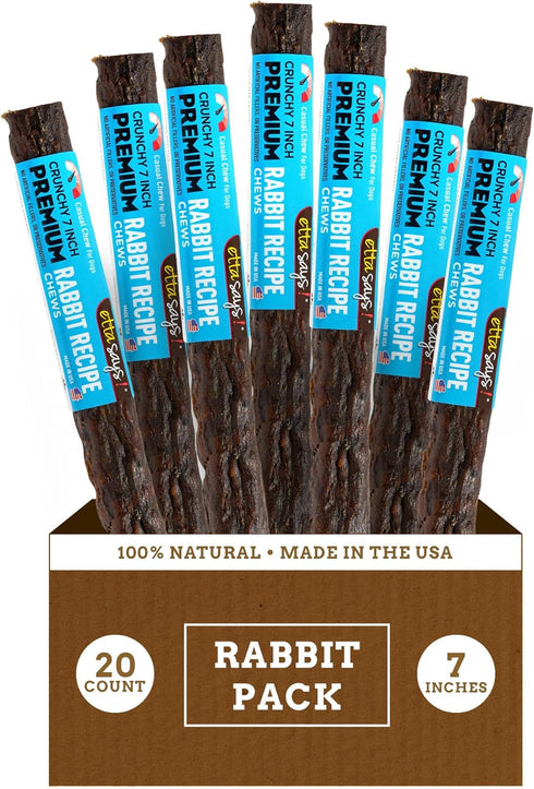 etta says! Crunchy Premium Dog Chews – 7" Rabbit Chews, Made in The USA, Grain-Free, Easy to Digest (20 Count)