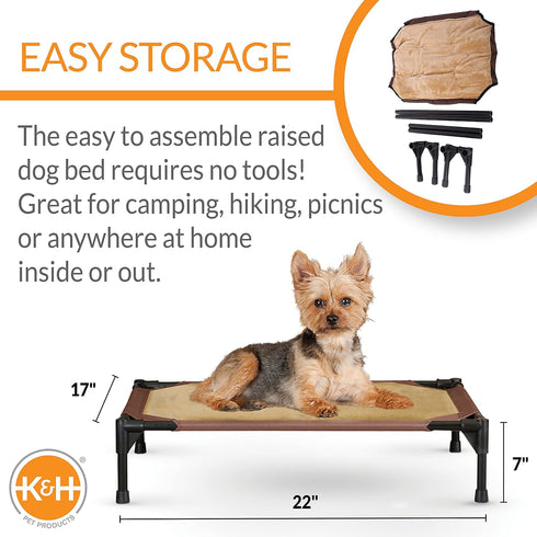 K&H Pet Products Comfy Pet Cot, Elevated Cat & Dog Bed, Portable Hammock Cot, Chocolate/Tan, Small 17 X 22 X 7 Inches