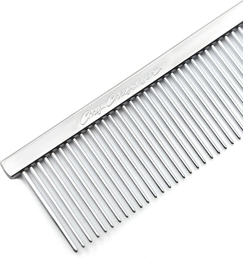 Chris Christensen 003 7.5 in. F/XC Greyhound-Style Butter Comb - Professional Grooming, Solid Brass Spin, Chrome Finish