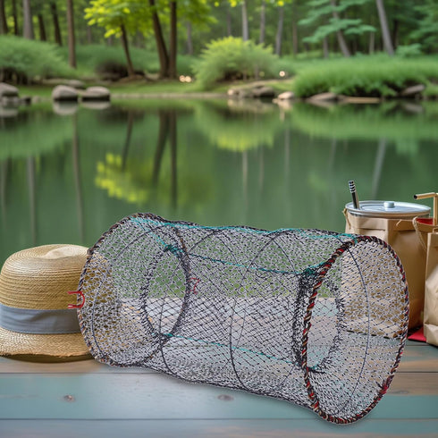 3pcs Set, Balacoo Foldable Fishing Net Nylon Mesh Collapsible Crab Bait Cage and Minnow Trap for Freshwater