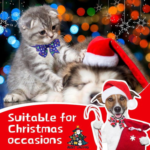 Maitys 80 Pcs Christmas Dog Collar with Bow, Snowman, Snowflake, Christmas Tree, Adjustable Neckties for Pets
