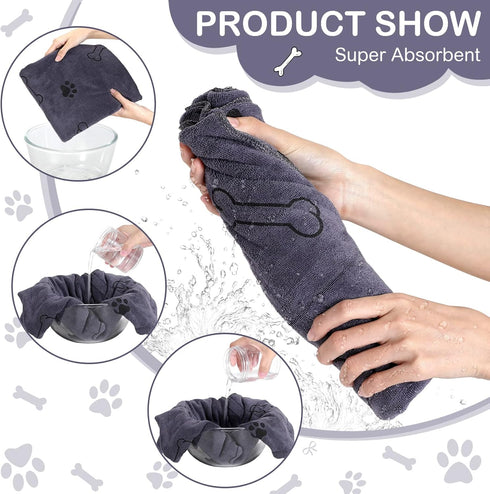 Chumia 8 Pcs Bulk Microfiber Towels for Drying Dogs, Absorbent Pet Bathing Supplies (40 x 24 Inch, Gray)
