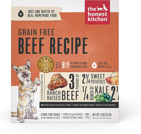 The Honest Kitchen Human Grade Dehydrated Grain Free Dog Food, Beef 2 lb (makes 8 lbs)