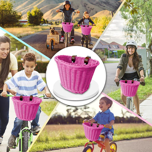 Kid's Adjustable Bicycle Basket Streamers Set, Front Handlebar Kit with Colorful Streamers, Bell, Windmill for Girls