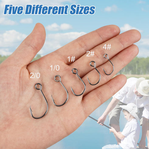 60pcs/Box #4#2# 1# 1/0 2/0 Fishing Inline Single Hooks - Single Replacement Hooks for Fishing Baits Lures Plugs Large