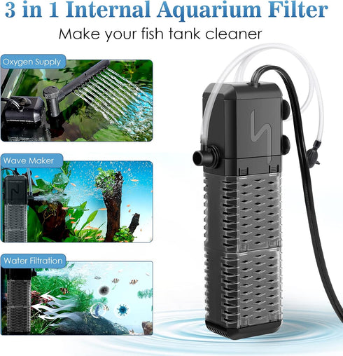 AQQA Aquarium Filter, Submersible Power Fish Tank Filter with Rainwater Aerator, Adjustable Water Flow Design, Ultra