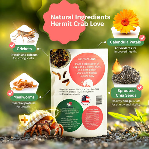 Pack Snout and Shell Hermit Crab Food Variety Fruity Breakfast, Bugs & Blooms, and Organic Worm Castings High-Protein
