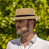 Women's 1920s Pork-Pie Sun Hat, Summer Straw Fedora Beach Hat with Band (M/L)