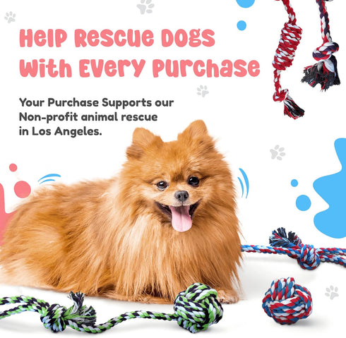 Pacific Pups Rope Dog Toys for Small and Medium Dogs, Cotton Ropes for Boredom, Non-profit Dog Rescue