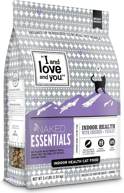 I and love and you Naked Essentials Dry Cat Food, Chicken + Turkey for Indoor Health, Grain Free, 3.4lb Bag
