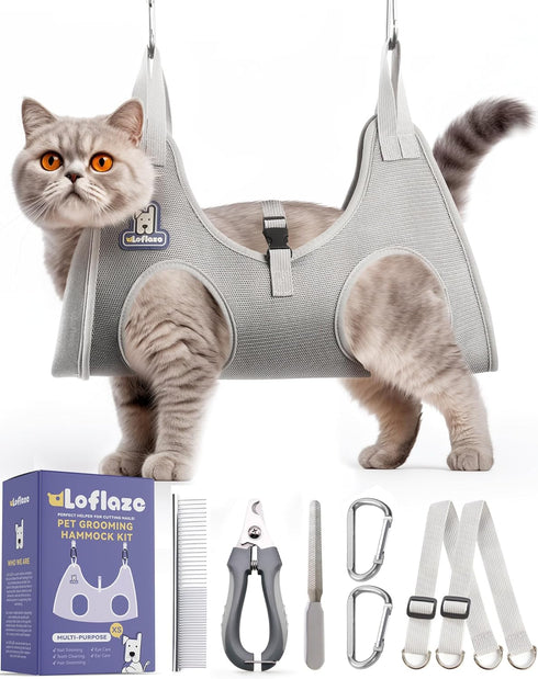 Dog Grooming Hammock Harness for Dogs & Cats with Pet Nail Clipper Trimmer - Cat Hanger Sling for Nail Clipping