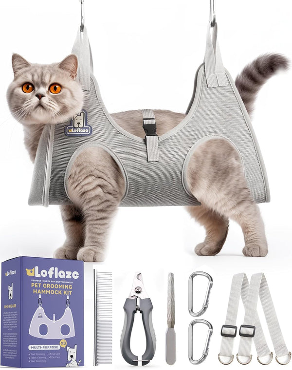 Dog Grooming Hammock Harness for Dogs & Cats with Pet Nail Clipper Trimmer - Cat Hanger Sling for Nail Clipping