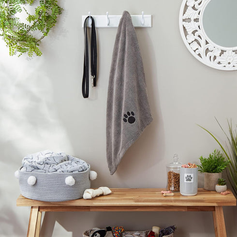 Bone Dry Pet Grooming Towel Collection, X-Large, 41x23.5", Absorbent Microfiber, Embroidered Gray
