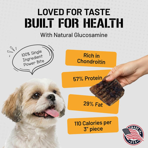 100% 2-3 inch, 8 oz Dog Chits Bison Trachea Dog Treats - Single Ingredient, High Protein, Lower Fat - Glucosamine