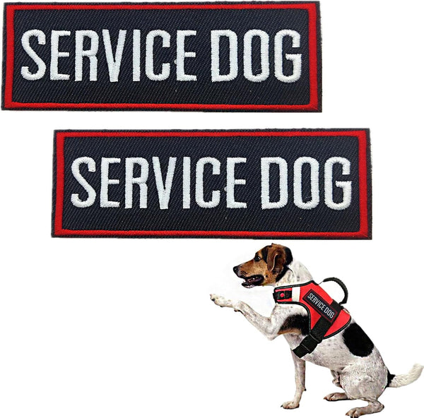 2 Pack Service Dog Patches with Hook and Loop, Red Border Tags for Vests and Harnesses for Dog in Training