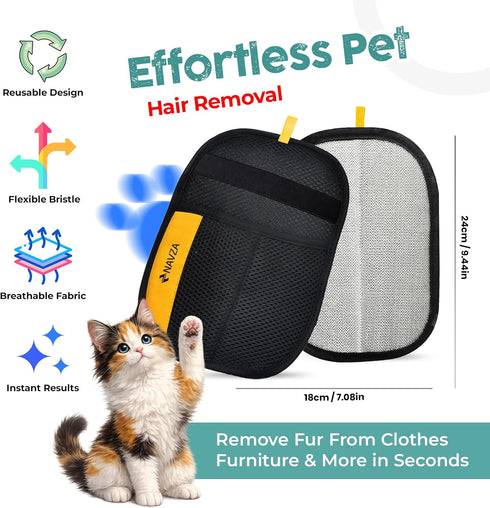 NAVZA 2PCS 2 Pet Hair Removal Glove Kit Electrostatic Pet Hair Remover Glove for Dog & Cat, Upgraded Reusable Magic