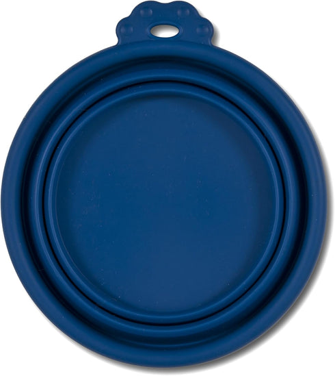 Doskocil 23369 Silicone Round Travel Bowl for Pets, 3-Cup, Navy Blue