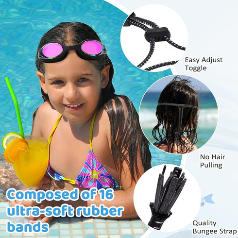Vvinca Kids Swim Goggles with Bungee Strap, No Leaking Anti Fog for Ages 3-14