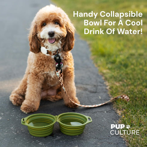 Pup Culture Dual Collapsible Dog Bowls | Portable Silicone Travel Water Bowl for Dogs | Food Grade, No Plastic Rim,