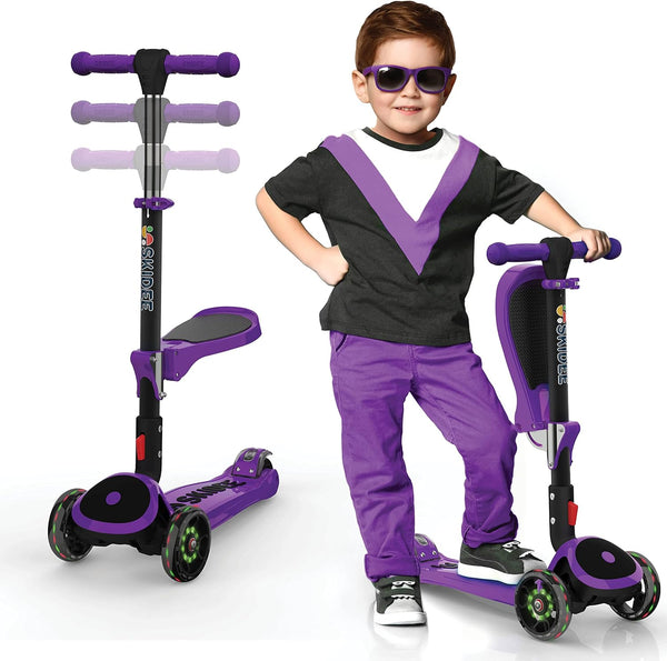 Kick Scooters for Kids Ages 3-5 - Adjustable Height Foldable Scooter with LED Light Wheels and Rear Brake