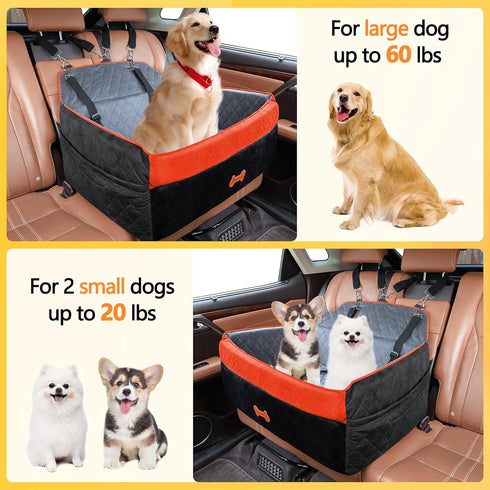 2 60 lbs/2 PetsHome Dog Car Seat for Medium Large Dogs, Detachable Washable Pet Booster Seat with Memory Foam Cushion