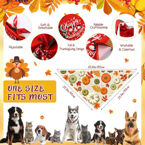 120 Sanwuta Pcs Fall Dog Bandanas Bulk Thanksgiving Dog Bandanas Adjustable Pumpkin Pet Bibs Triangle Scarf Holiday