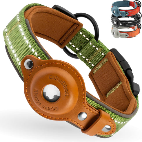 CollarDirect Airtag Dog Collar, Reflective Dog Collar for Apple Air Tag for Large, Medium, Small Dogs (Green, XL)