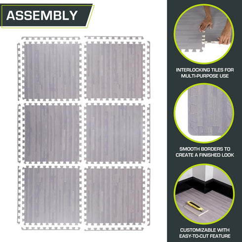 ProsourceFit Wood Grain Puzzle Mat - Room Workout Flooring and Playmat